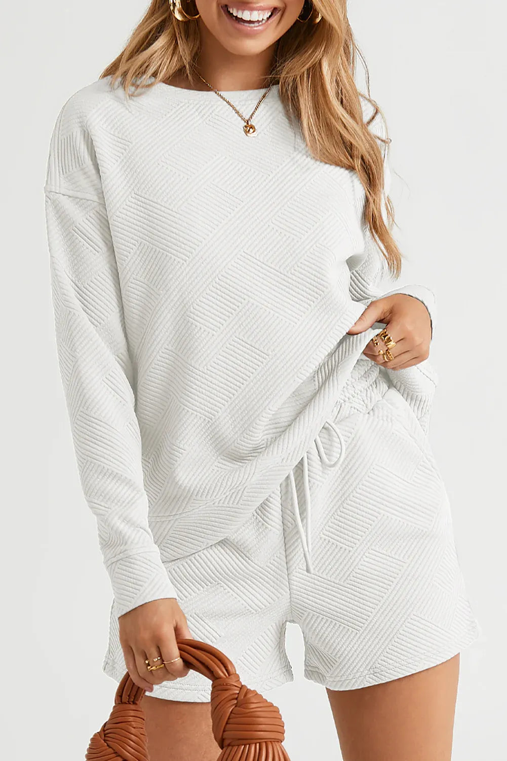 Round neck dropped shoulder top and shorts set