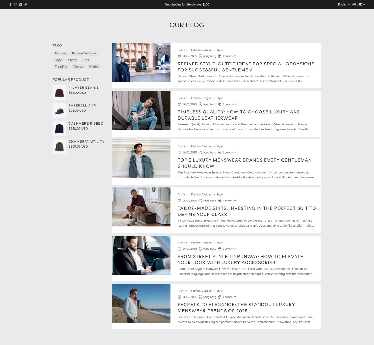 Clothing 8 - Blogs page