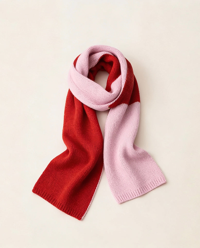 Red and pink color-block scarf