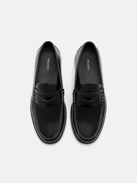 Icon Loop Leather Penny Round Toe Loafers - Black