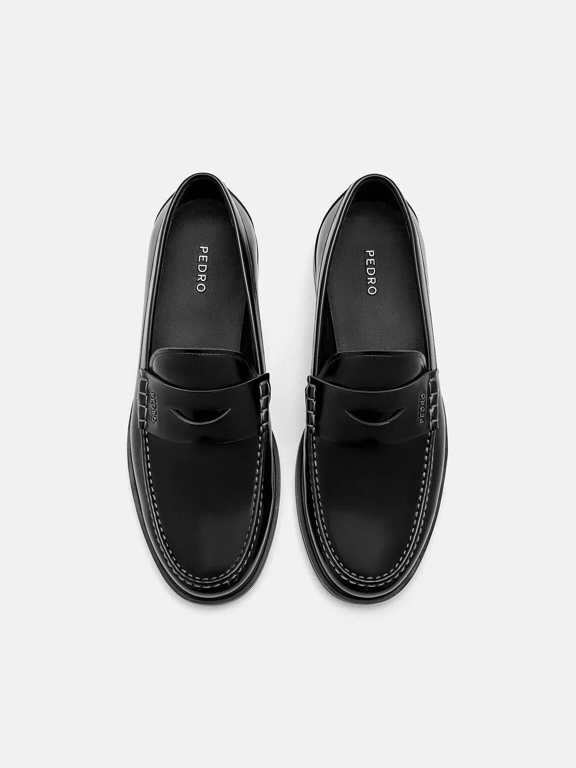 Icon Loop Leather Penny Round Toe Loafers - Black