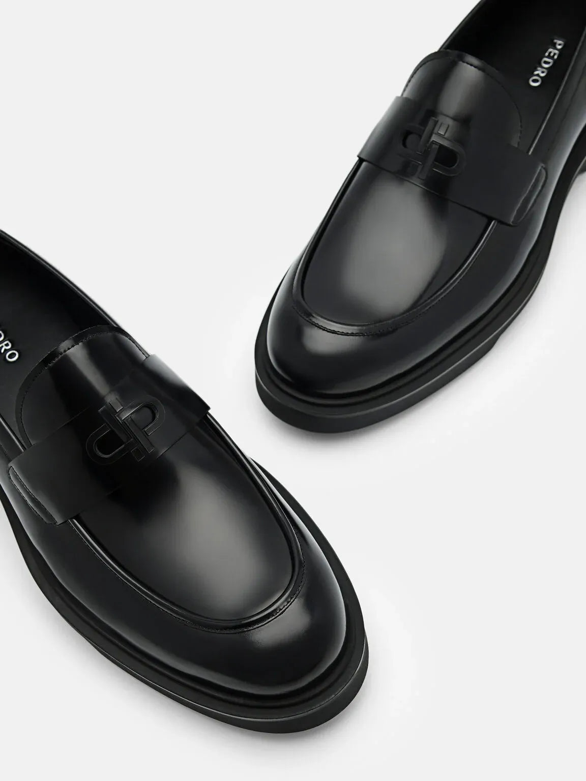 Icon Loop Leather Penny Round Toe Loafers - Black