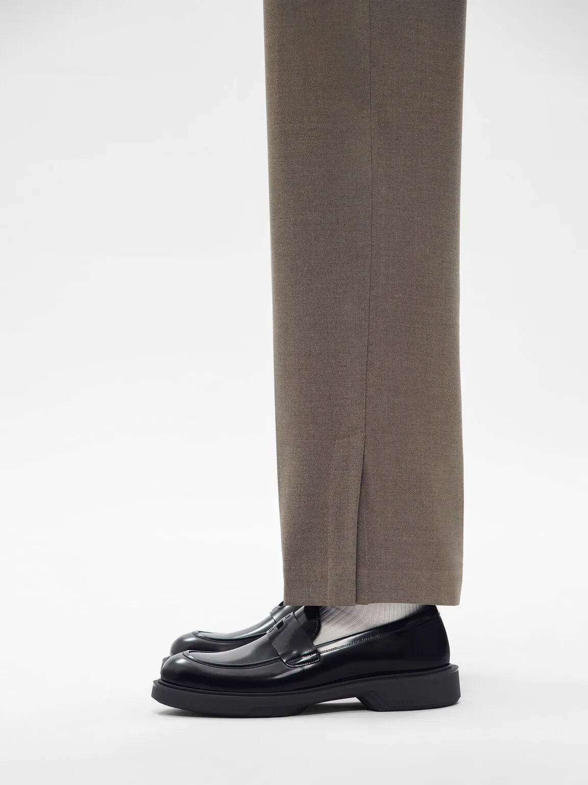 Icon Loop Leather Penny Round Toe Loafers - Black