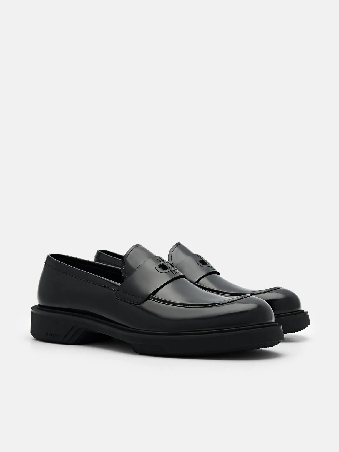 Icon Loop Leather Penny Round Toe Loafers - Black