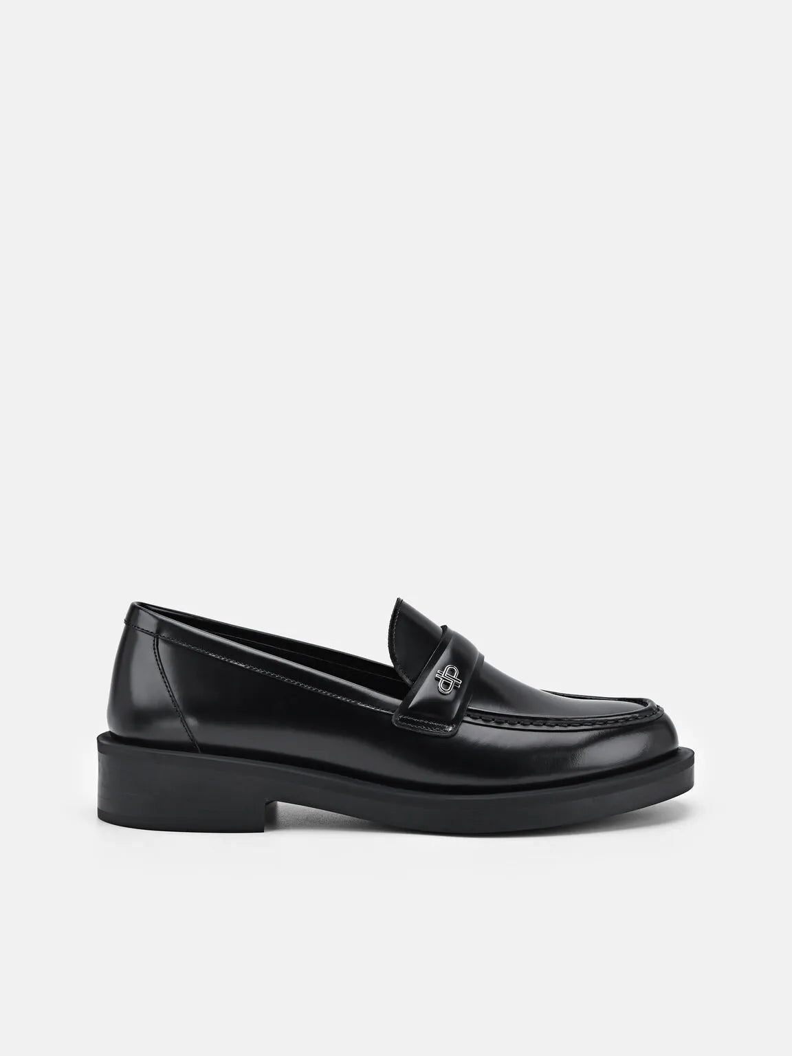 Icon Loop Leather Penny Round Toe Loafers - Black