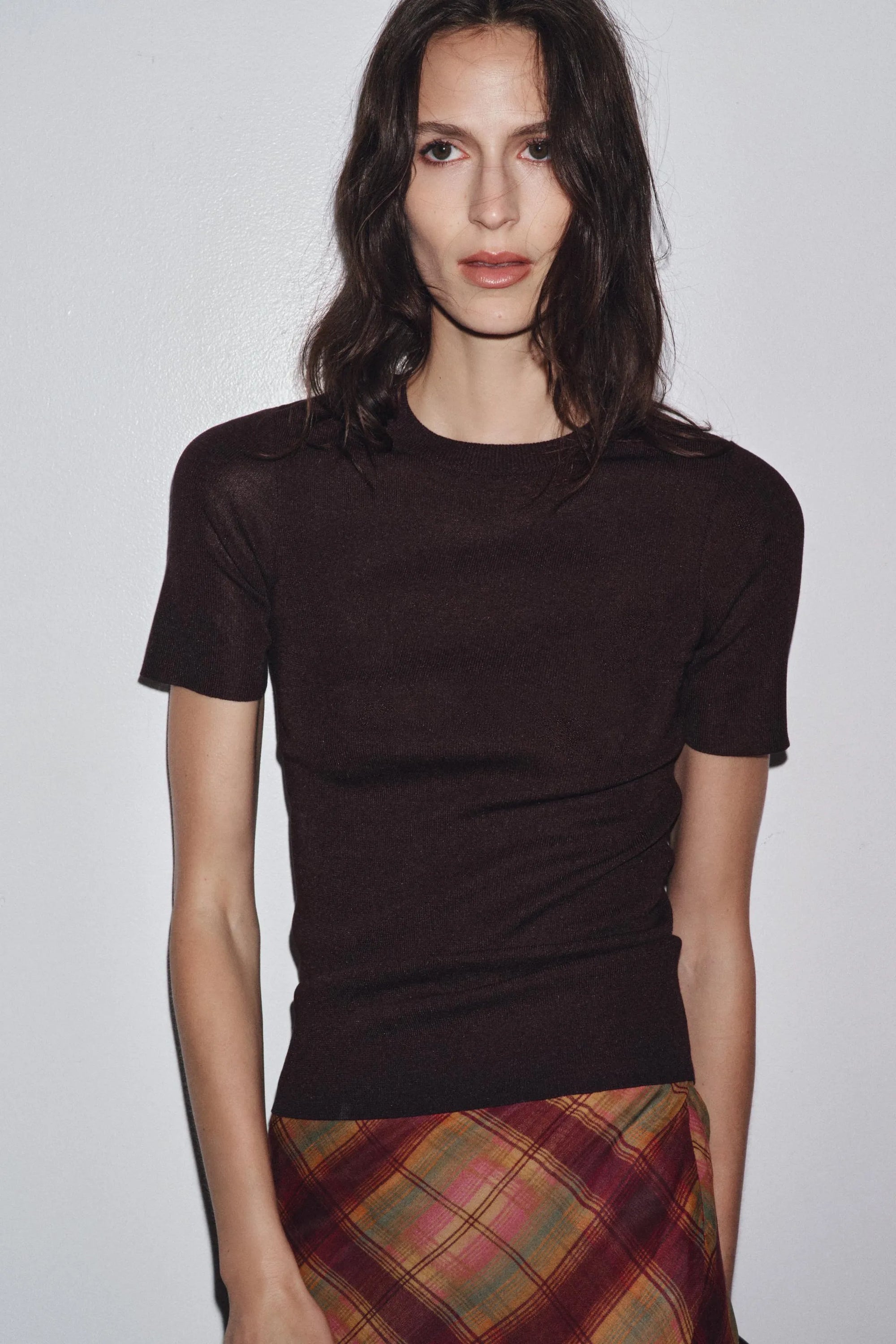 Plain knit short sleeve top