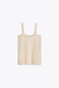 Pointelle knit lace trim top