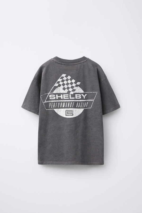 Faded-effect slogan print T-shirt