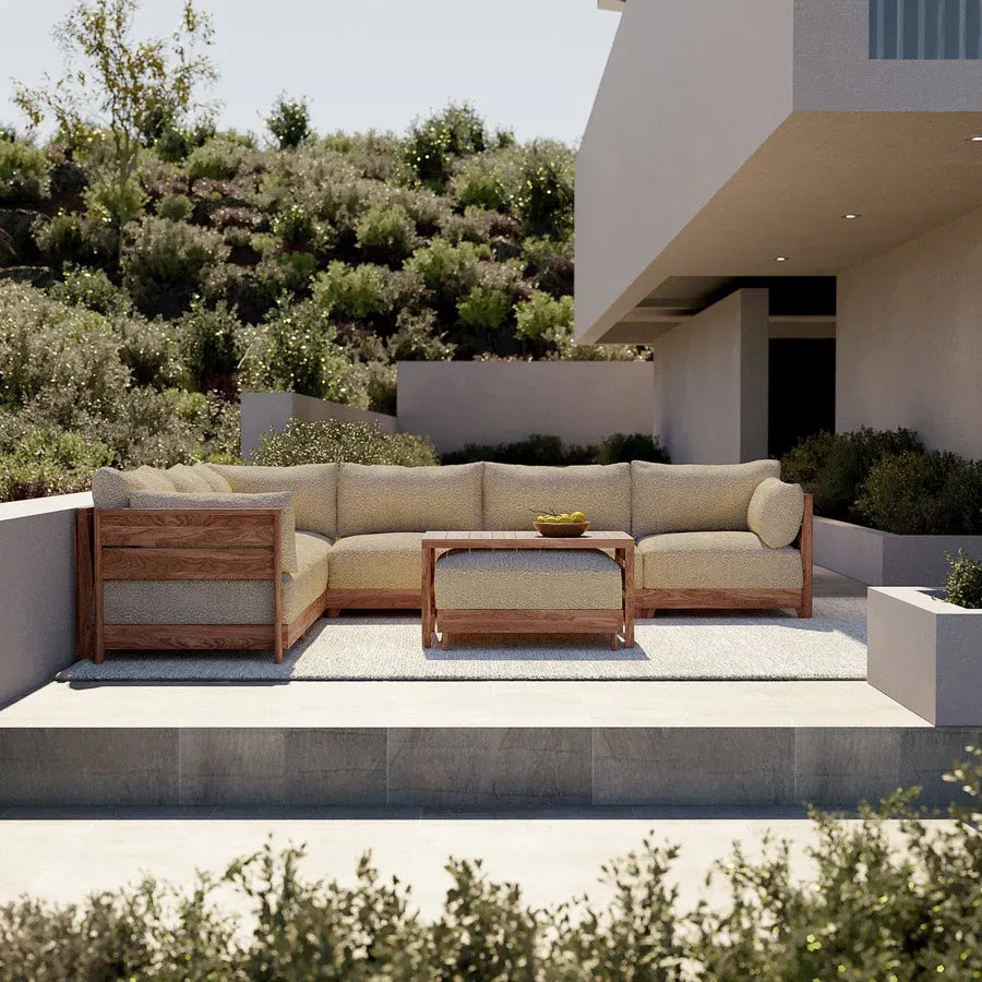 Modular Teak Outdoor Ottoman + Side Table | Alfresco Boucle in Cashew