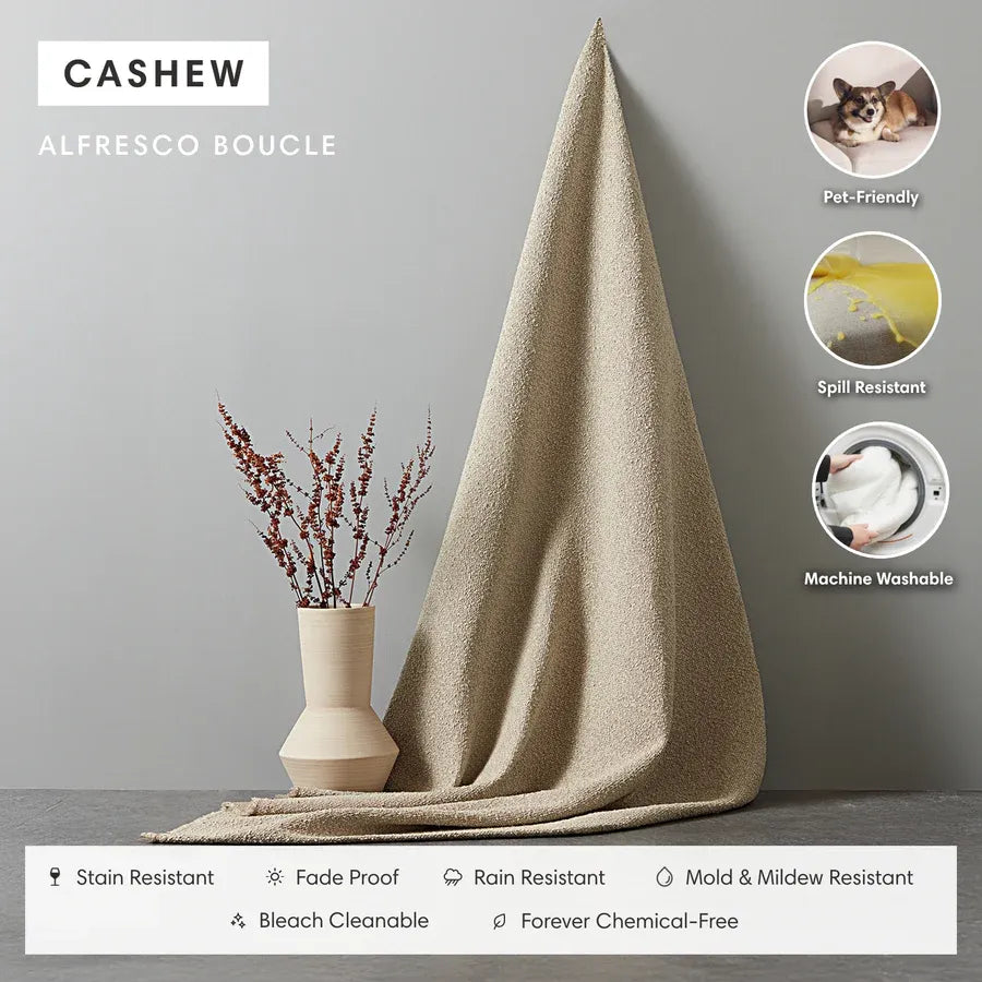 Modular Teak Outdoor Ottoman + Side Table | Alfresco Boucle in Cashew