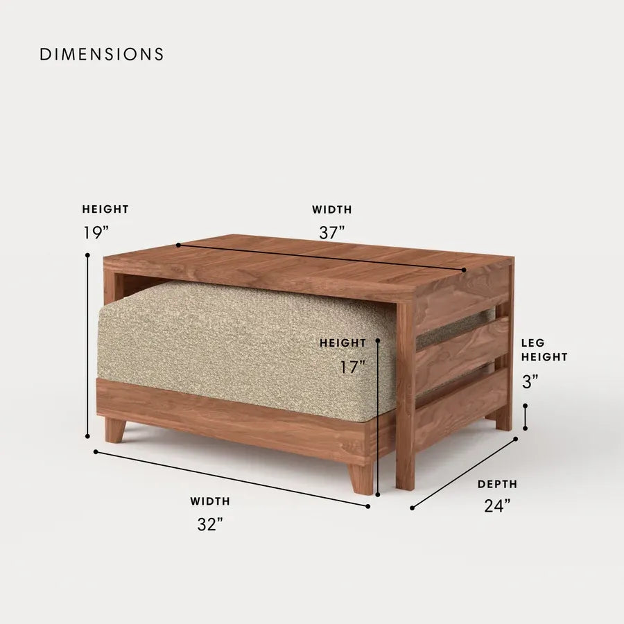 Modular Teak Outdoor Ottoman + Side Table | Alfresco Boucle in Cashew