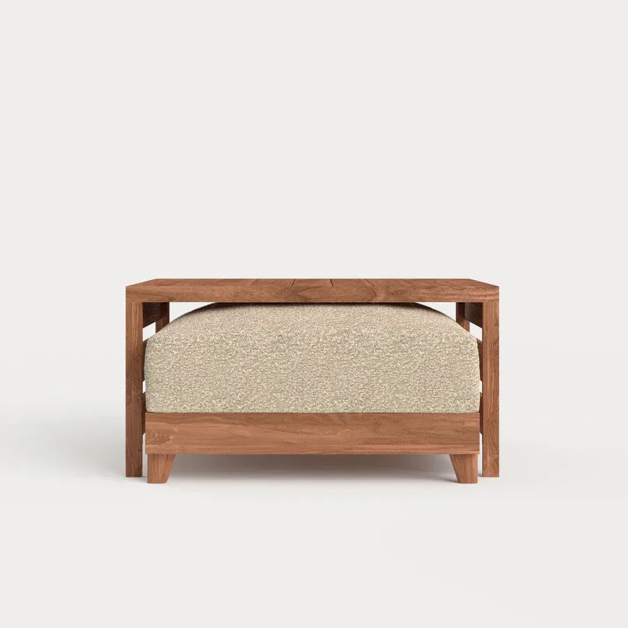 Modular Teak Outdoor Ottoman + Side Table | Alfresco Boucle in Cashew