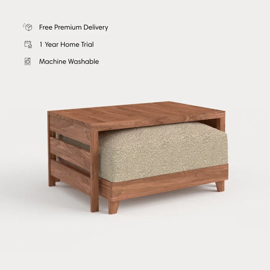 Modular Teak Outdoor Ottoman + Side Table | Alfresco Boucle in Cashew