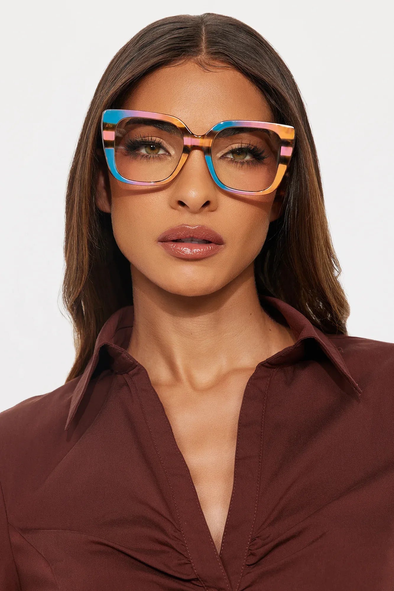 So Trendy Clear Lens Cat Eye Sunglasses - Multi Color