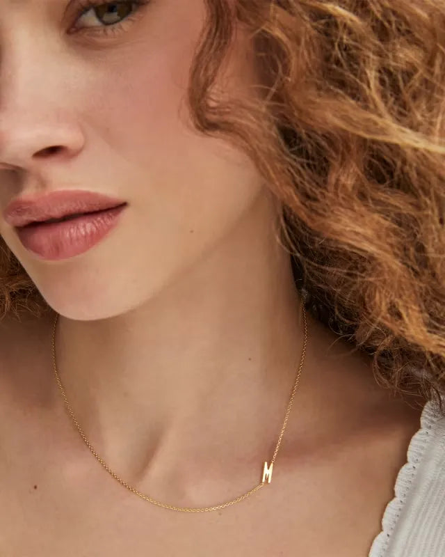 Letter M Inline Initial Necklace in 18k Gold Vermeil