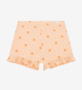 Shell print frilled ribbed shorts