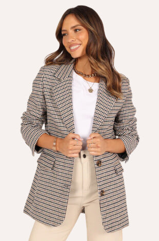 Genevieve small plaid blazer - brown