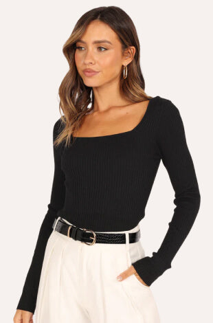 Shani ribbed knit top - black