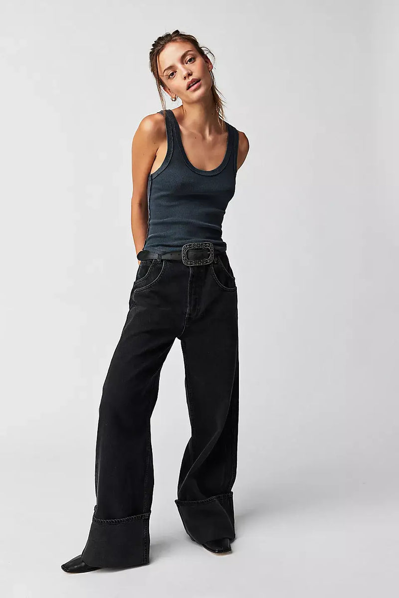 Cuffed low-rise jeans